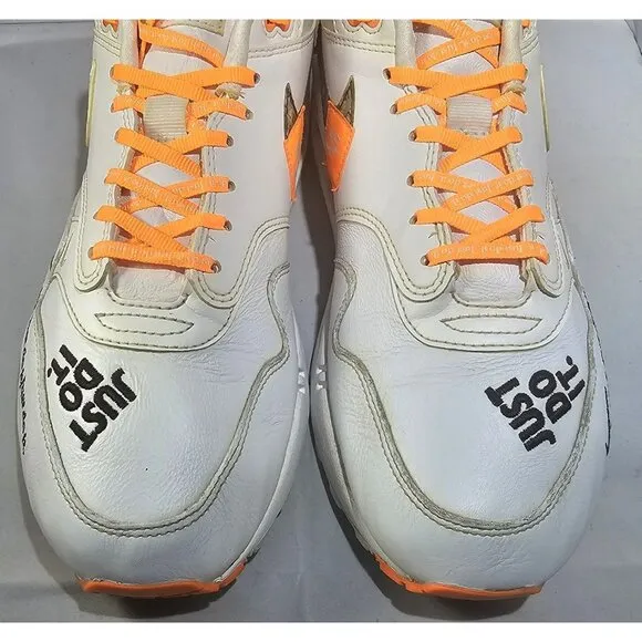 Nike Men's Air Max 1 &quot;JUST DO IT&quot;  White/Orange/Black Sneakers Size 11.5