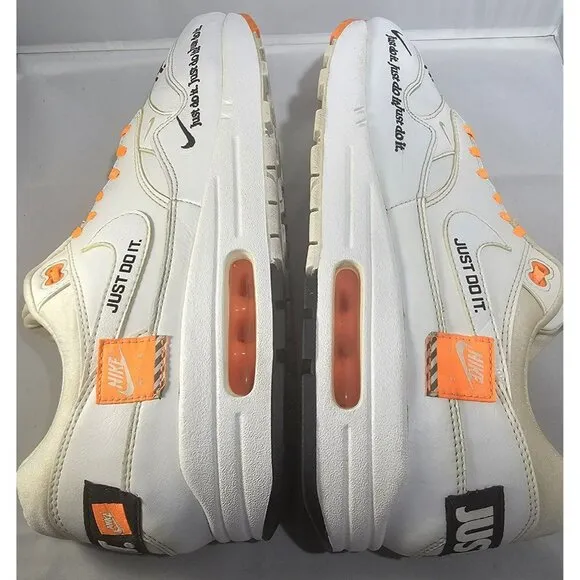 Nike Men's Air Max 1 &quot;JUST DO IT&quot;  White/Orange/Black Sneakers Size 11.5