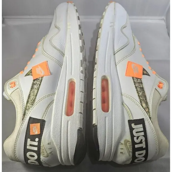 Nike Men's Air Max 1 &quot;JUST DO IT&quot;  White/Orange/Black Sneakers Size 11.5