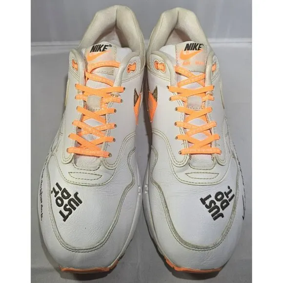Nike Men's Air Max 1 &quot;JUST DO IT&quot;  White/Orange/Black Sneakers Size 11.5