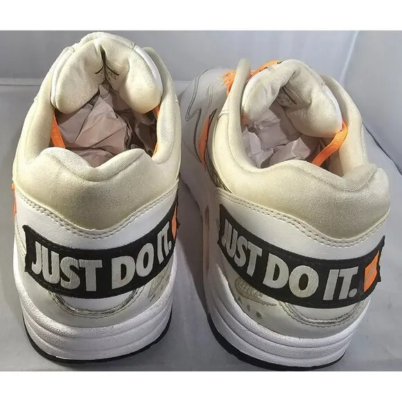 Nike Men's Air Max 1 &quot;JUST DO IT&quot;  White/Orange/Black Sneakers Size 11.5