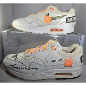 Nike Men's Air Max 1 &quot;JUST DO IT&quot;  White/Orange/Black Sneakers Size 11.5