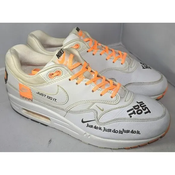 Nike Men's Air Max 1 &quot;JUST DO IT&quot;  White/Orange/Black Sneakers Size 11.5