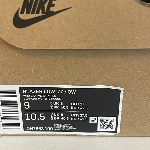 Nike Off-White X Blazer Low White University Red Size: 9