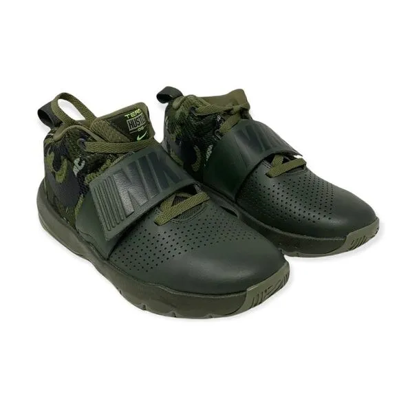 Nike Team Hustle Sequoia Green Camo Basketball Sneakers