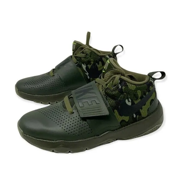 Nike Team Hustle Sequoia Green Camo Basketball Sneakers