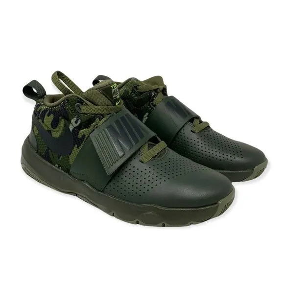 Nike Team Hustle Sequoia Green Camo Basketball Sneakers