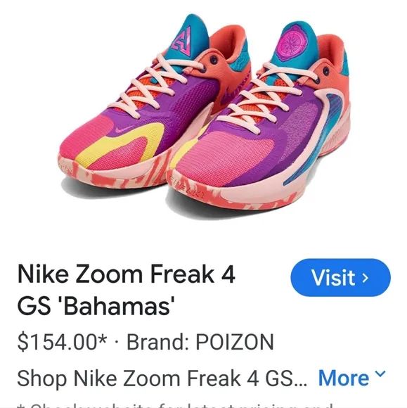 Nike Zoom Freak ‎ 4 GS Bahamas Sneakers Athletic Shoes. Size 7 Y, Women's 8.5