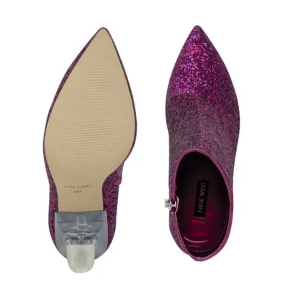 Nine West Tonight Dress Booties Magenta Chunky Glitter