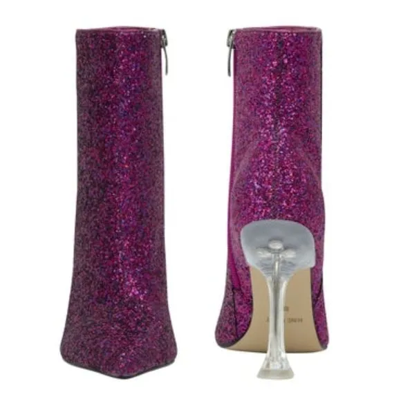 Nine West Tonight Dress Booties Magenta Chunky Glitter