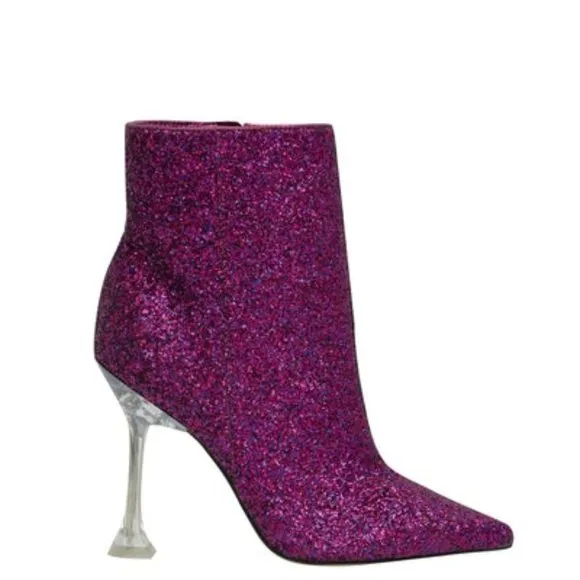 Nine West Tonight Dress Booties Magenta Chunky Glitter