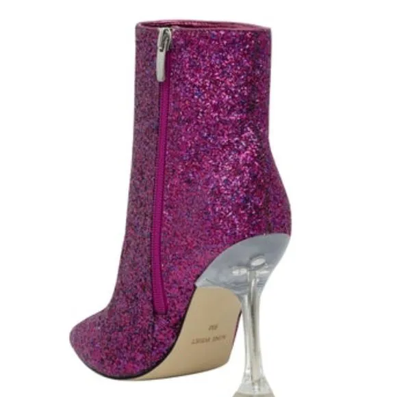 Nine West Tonight Dress Booties Magenta Chunky Glitter