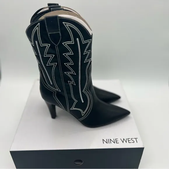 Nine West Women's ALAMA Western Boot, Black 001, Sz 8