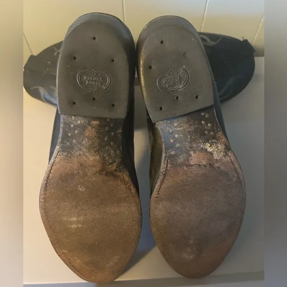Nocona Black Leather Almond Toe Western Cowboy Boots