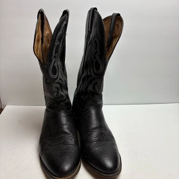 Nocona Black Western Cowboy Boots Stitching Leather Mens size 12 D