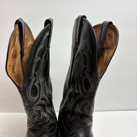 Nocona Black Western Cowboy Boots Stitching Leather Mens size 12 D