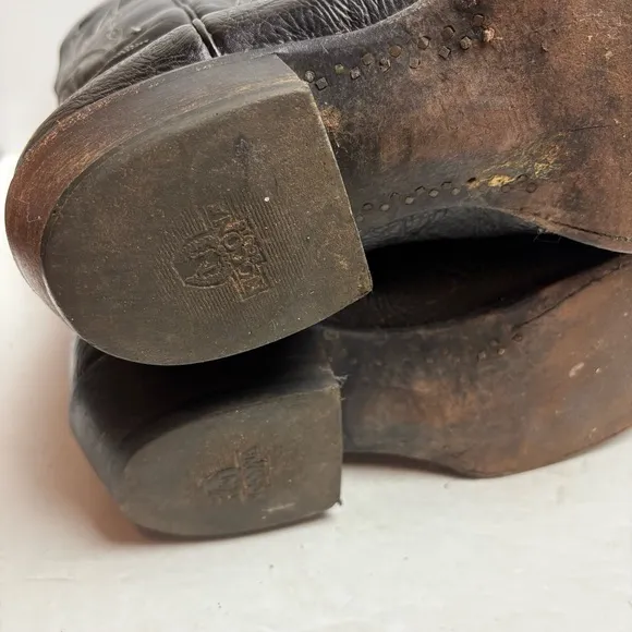 Nocona Black Western Cowboy Boots Stitching Leather Mens size 12 D