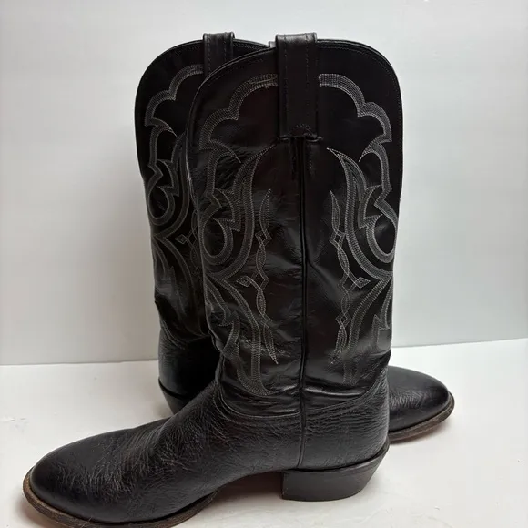 Nocona Black Western Cowboy Boots Stitching Leather Mens size 12 D