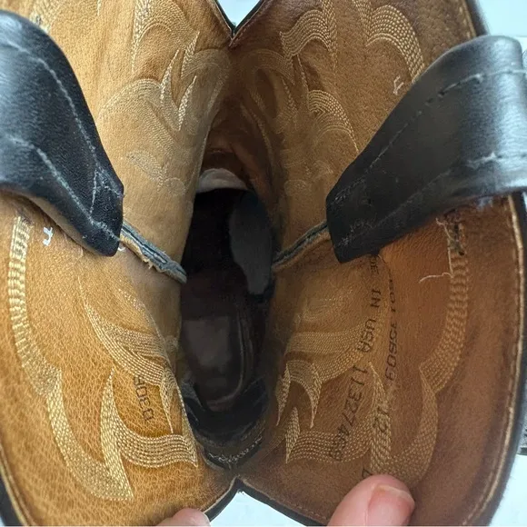 Nocona Black Western Cowboy Boots Stitching Leather Mens size 12 D