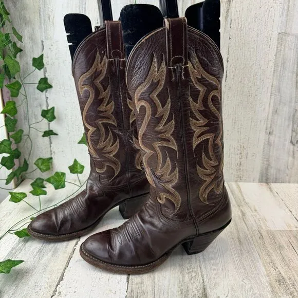 Nocona Brown Stitch Pointed Toe Cowboy Western Festival Boots US 5.5 R