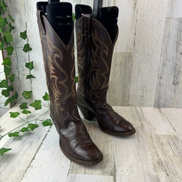 Nocona Brown Stitch Pointed Toe Cowboy Western Festival Boots US 5.5 R