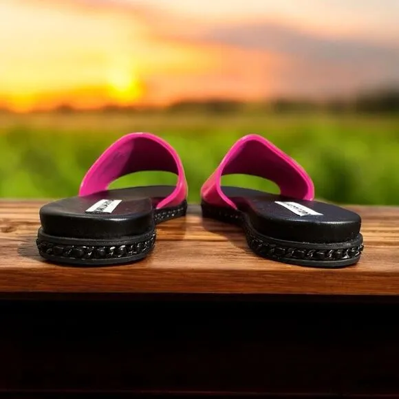 NWB KARL LAGERFELD Paris Hot Pink Leather Slides Size 8.5