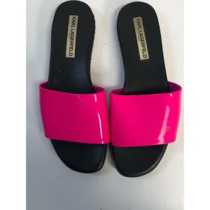 NWB KARL LAGERFELD Paris Hot Pink Leather Slides Size 8.5