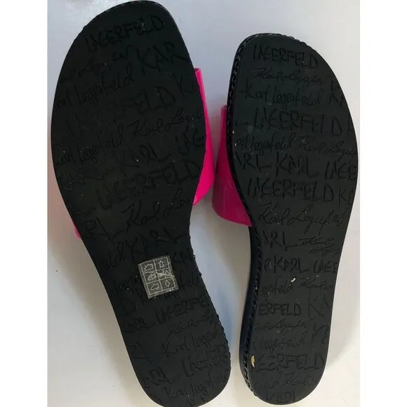 NWB KARL LAGERFELD Paris Hot Pink Leather Slides Size 8.5