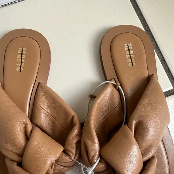 NWOB Anthropologie Maeve Puffy Knotted Tan Sandals- Size 7