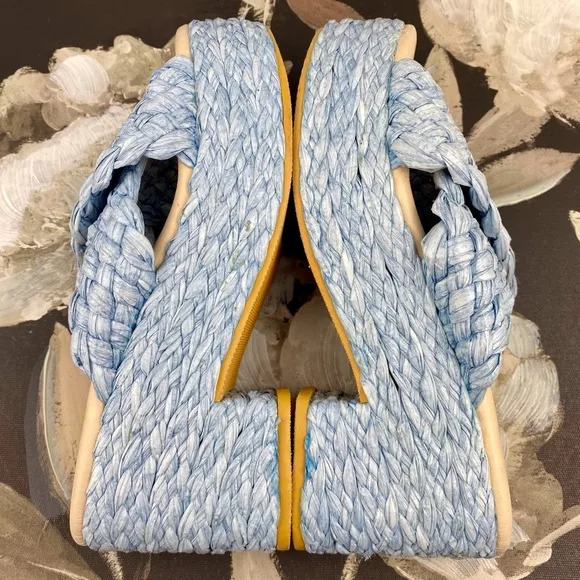 NWOB Beach by Matisse Reflection Raffia Sandals in Blue Size 6.