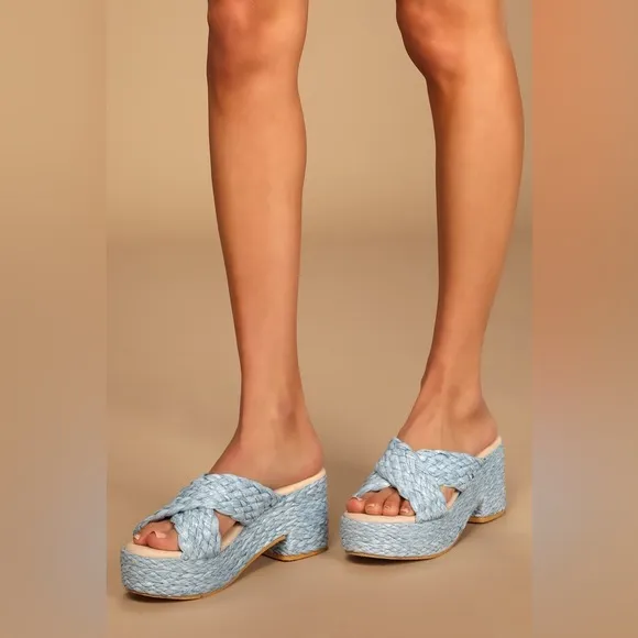 NWOB Beach by Matisse Reflection Raffia Sandals in Blue Size 6.