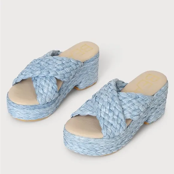 NWOB Beach by Matisse Reflection Raffia Sandals in Blue Size 6.