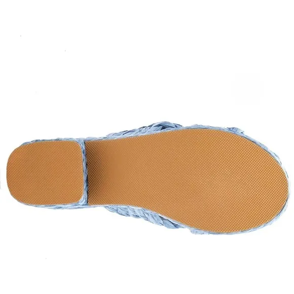 NWOB Beach by Matisse Reflection Raffia Sandals in Blue Size 6.
