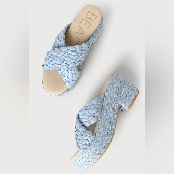 NWOB Beach by Matisse Reflection Raffia Sandals in Blue Size 6.