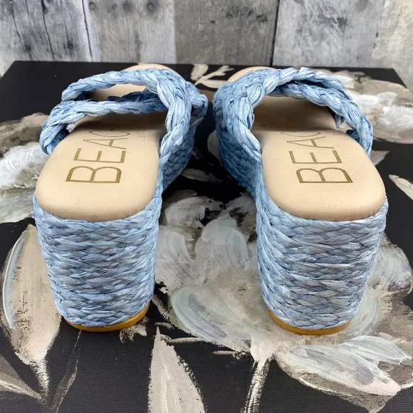 NWOB Beach by Matisse Reflection Raffia Sandals in Blue Size 6.