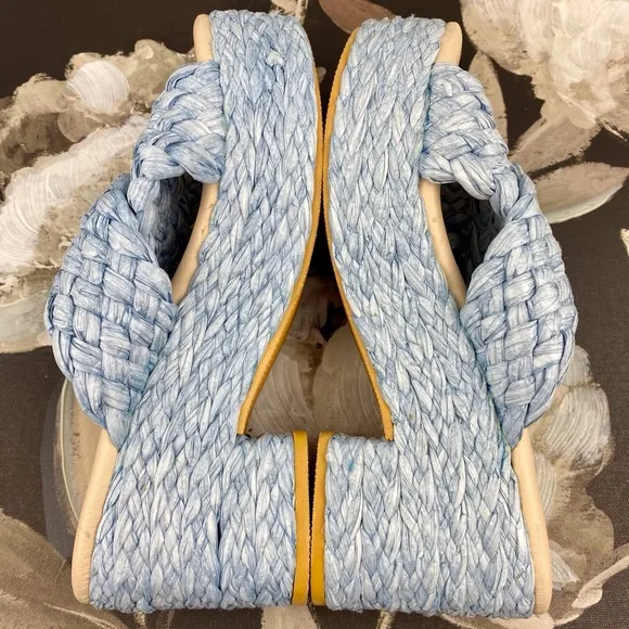 NWOB Beach by Matisse Reflection Raffia Sandals in Blue Size 6.