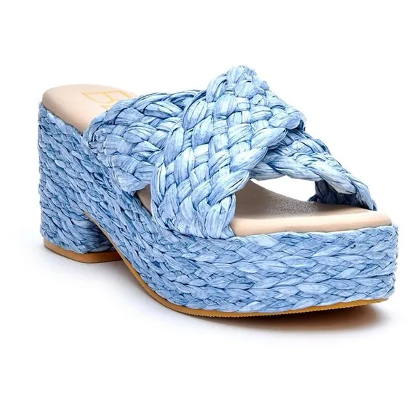 NWOB Beach by Matisse Reflection Raffia Sandals in Blue Size 6.