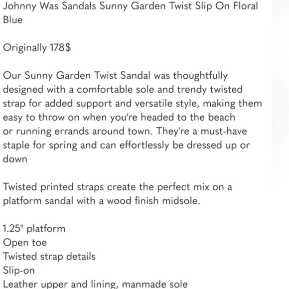 NWOB Johnny Was Sunny Garden Twist Leather Sandals - Size 6
