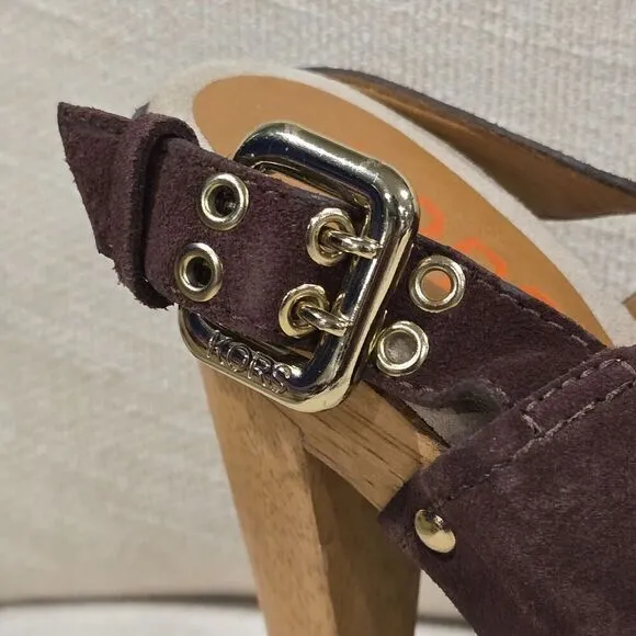 NWOB Kors Womens Studded Slingback Clogs In Chocolate Brown Suede SZ 8M Sandals