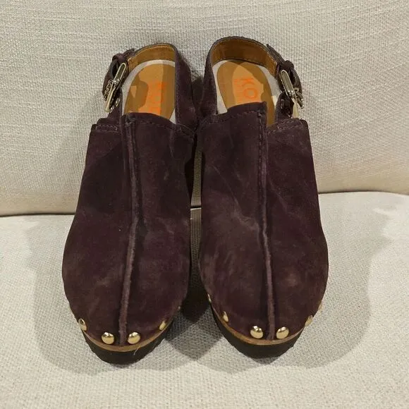 NWOB Kors Womens Studded Slingback Clogs In Chocolate Brown Suede SZ 8M Sandals