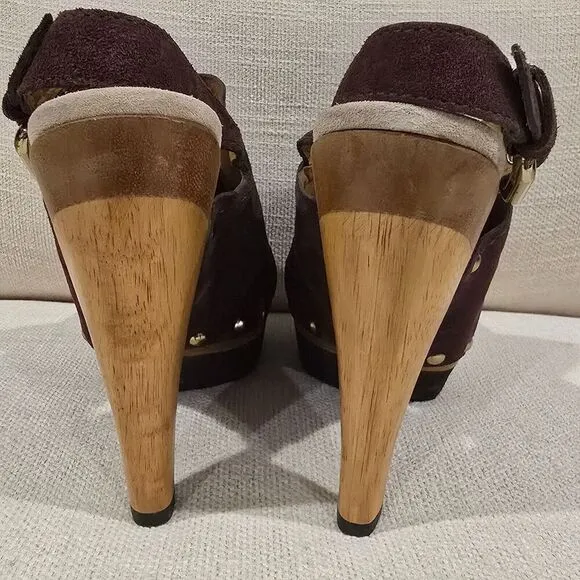 NWOB Kors Womens Studded Slingback Clogs In Chocolate Brown Suede SZ 8M Sandals