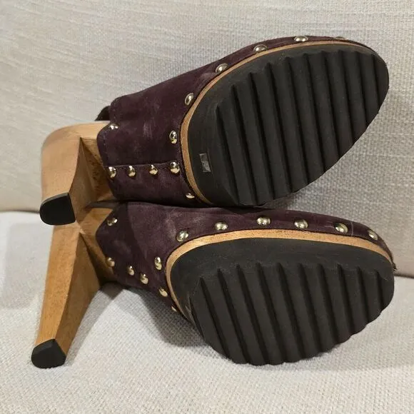 NWOB Kors Womens Studded Slingback Clogs In Chocolate Brown Suede SZ 8M Sandals