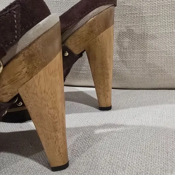 NWOB Kors Womens Studded Slingback Clogs In Chocolate Brown Suede SZ 8M Sandals