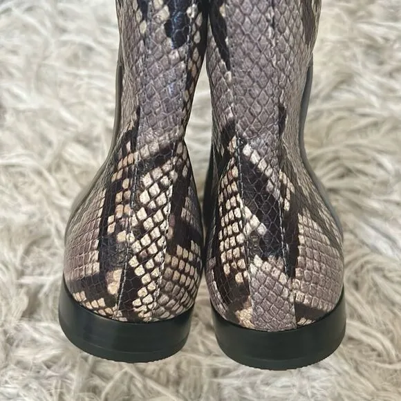 NWOB PAIGE Catherine Snakeskin-Embossed Leather Ankle Boots Taupe Multi sz 6.5