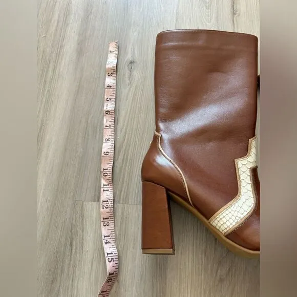 NWOB Stivali  York 40/9 Wayuu Brown Western Leather Cow Girl Pointed Toe Boots