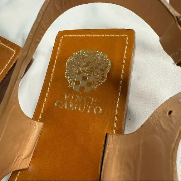 NWOB Vince Camuto sz 8.5 Brown Leather Dailette Thong Sandal Studded Ankle Strap
