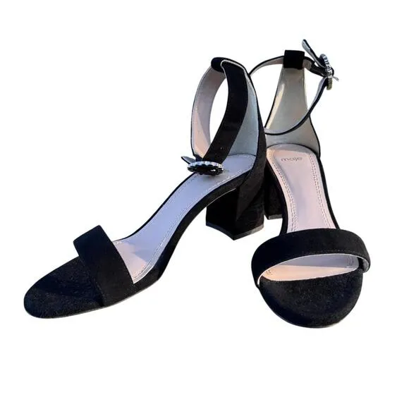 NWOB Women's Black Maje Faria Suede Block Heel Sandal Sz 38