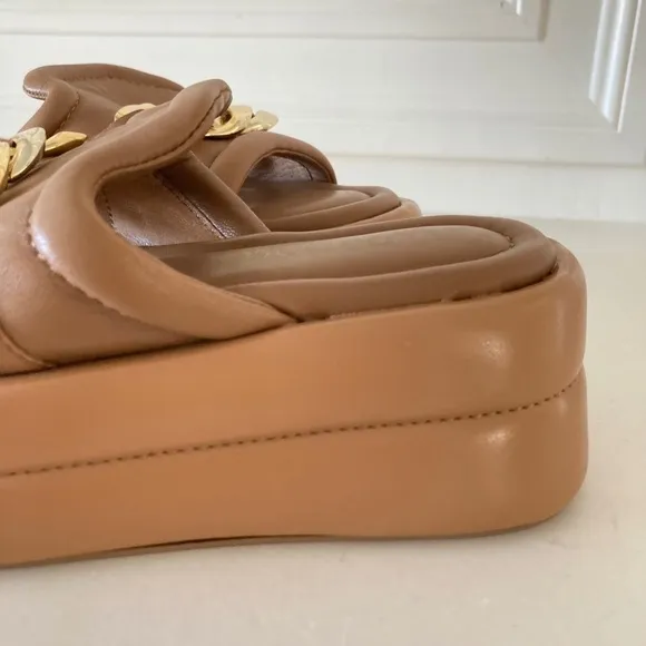 NWOT Alba Moda Anthropologie Brown Leather Hardware Chain Slide Sandals Sz 36