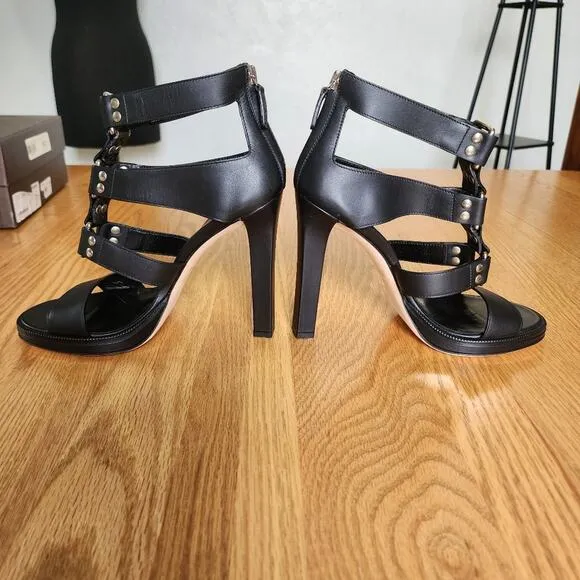 NWOT Authentic Gucci Leather Gladiator Heels Black with Buckles Size 37.5 EU