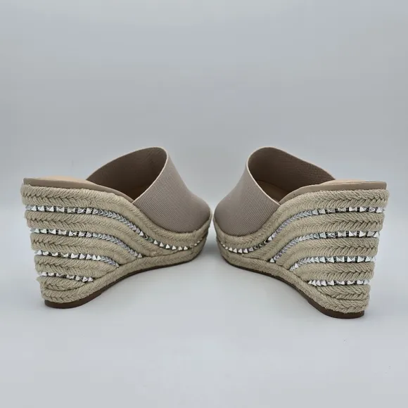 NWOT Charles by Charles David Jeremy Silver-studded Espadrille Wedge Sandals, 11